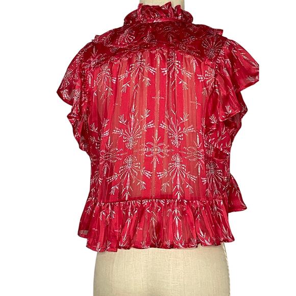 Sabina Musayev Red Ruffle Babydoll Top Short Lace Front - Picture 6 of 9